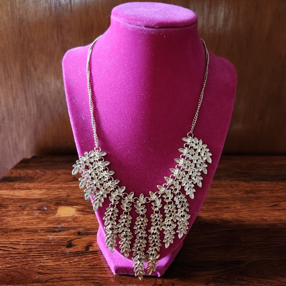 Goldtone Leaf Statement Necklace - image 1